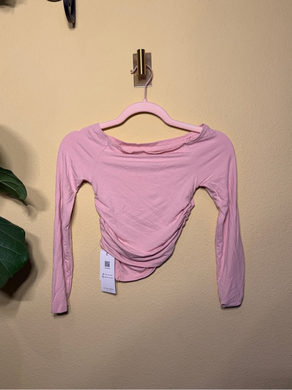 Ruched Off-Shoulder Crop Top in Light Pink